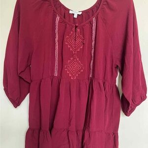 JODIFL Deep Red Blouse with Embroidered Accents